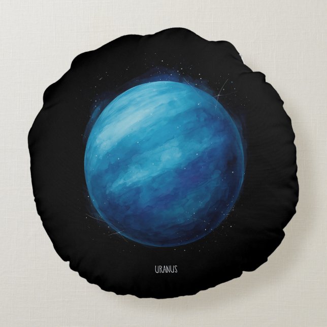 Uranus Planet Artwork – Cosmic Space Illustration Round Pillow (Back)