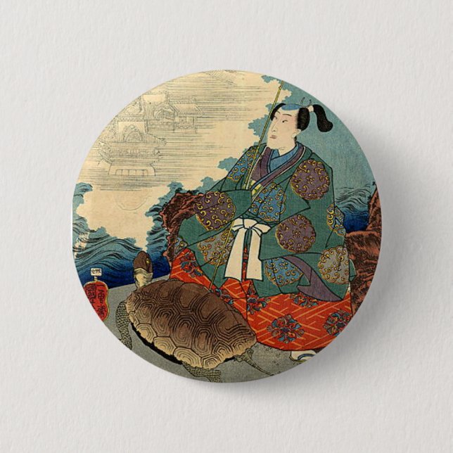 Urashima Taro and the Turtle Japanese Fairy Tale 2 Inch Round Button (Front)