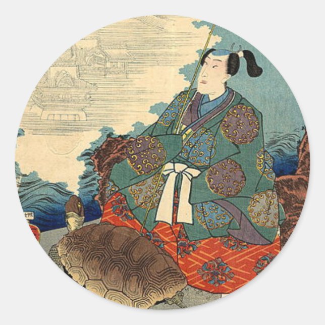 Urashima Taro and the Turtle Japanese Fairy Tale Classic Round Sticker (Front)