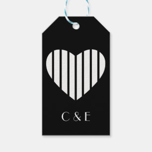 Urba Script Monogram Heart On Black Gift Tags