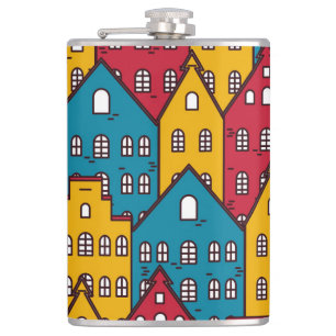 Urban abstract: vintage city pattern hip flask