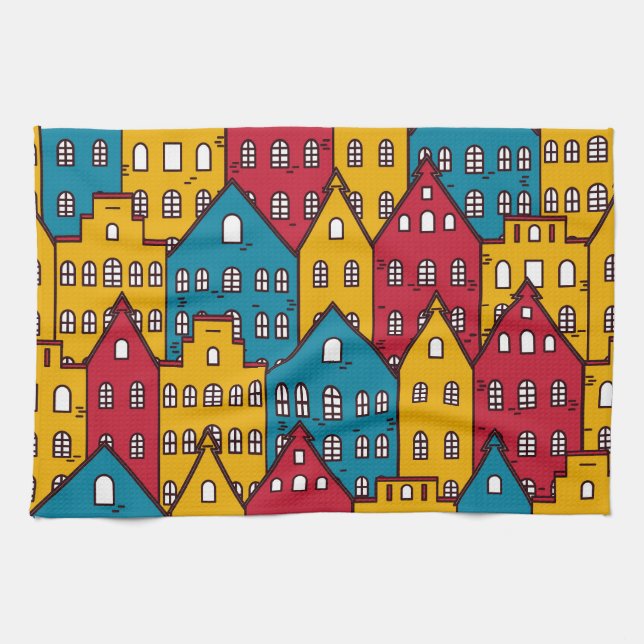 Urban abstract: vintage city pattern kitchen towel (Horizontal)