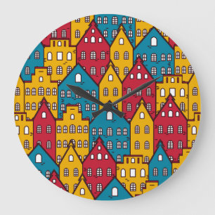 Urban abstract: vintage city pattern large clock