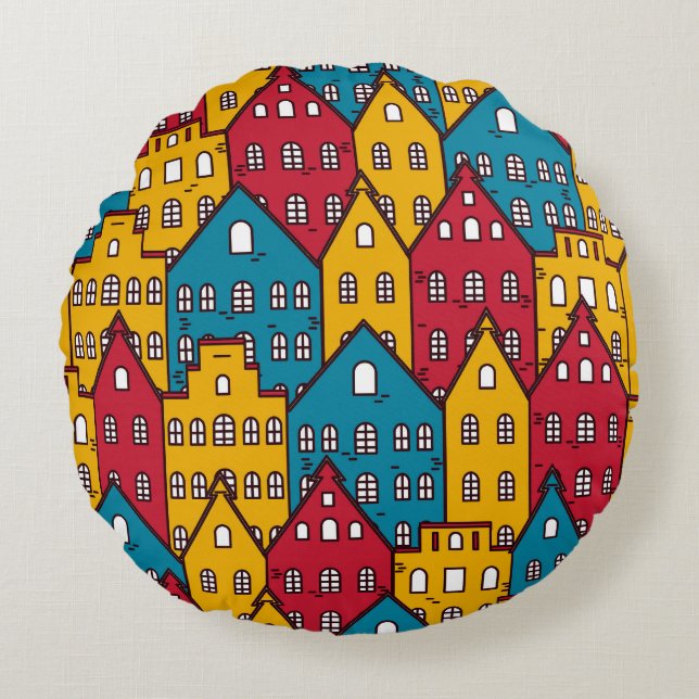 Urban abstract: vintage city pattern round pillow (Front)
