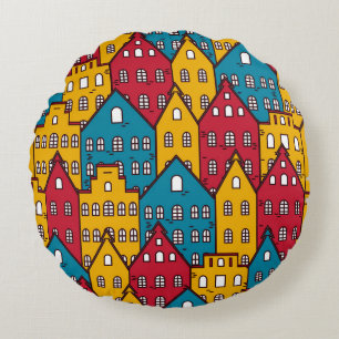 Urban abstract: vintage city pattern round pillow