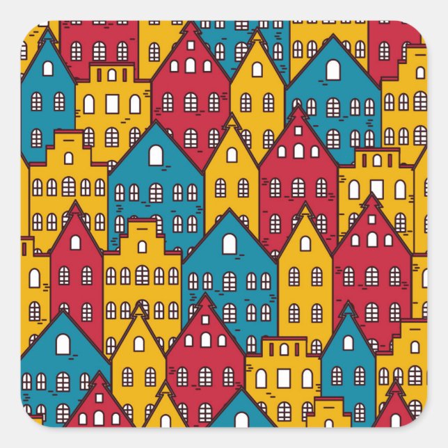 Urban abstract: vintage city pattern square sticker (Front)