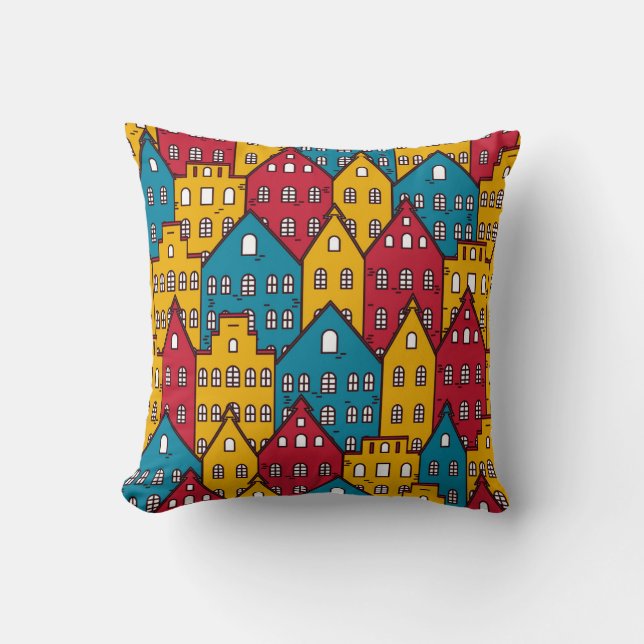 Urban abstract: vintage city pattern throw pillow (Front)