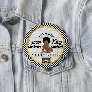 Urban Afro Baby Boy 90's Hip Hop Retro Baby Shower 4 Inch Round Button