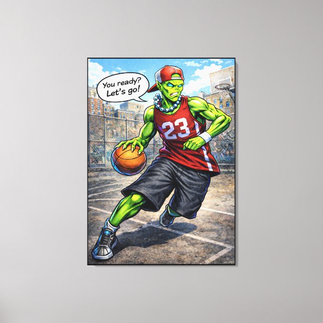 Urban Alien Basketball Player - Comic Style Art Canvas Print (Front)