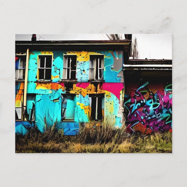 Urban Art Abandoned Graffiti Building   Postcard (Front)