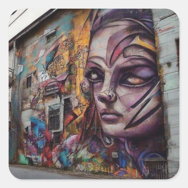 Urban Art on Abandoned Building Square Sticker (Front)