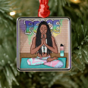 Urban Art   Pretty Woman doing Meditation    Metal Ornament