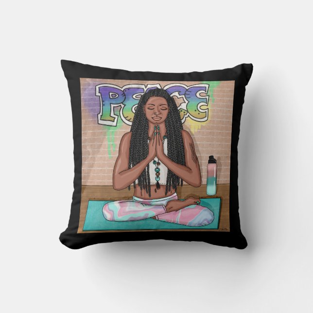 Urban Art | Pretty Woman doing Meditation Throw Pillow (Front)