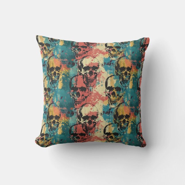  Urban Art Skull Pillow Design A45 (Front)