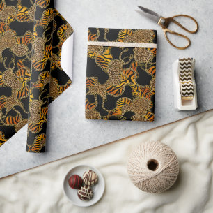 Urban Baroque Gold Chains Animal Print Wrapping Paper