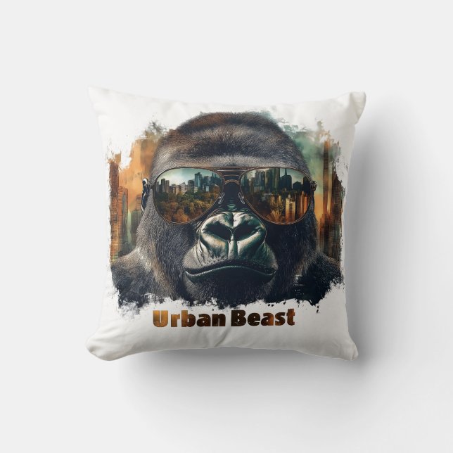 Urban Beast Gorilla with Sunglasses Throw Pillow (Front)