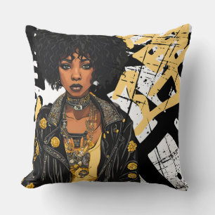 URBAN BEAUTY ROCK N ROLL GRAFITTI YELLOW BLACK THROW PILLOW