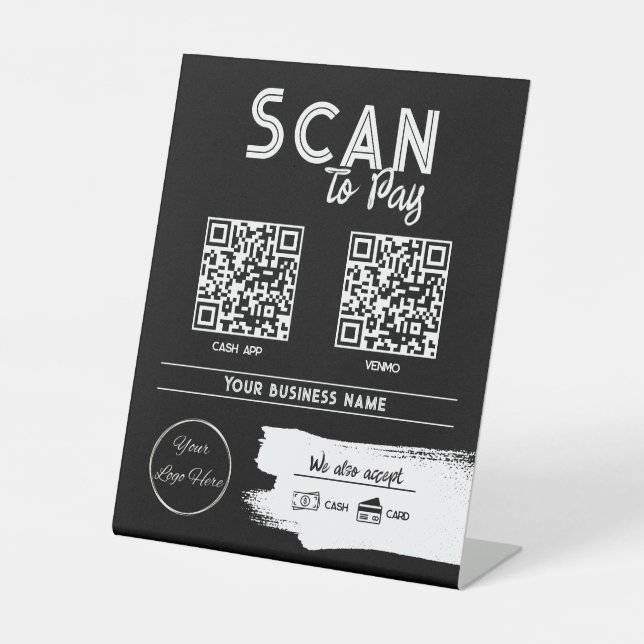 Urban black 2 QR codes tattoo shop scan to pay Pedestal Sign (Front)