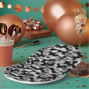 Urban Black And Grey Camo  Paper Plate
