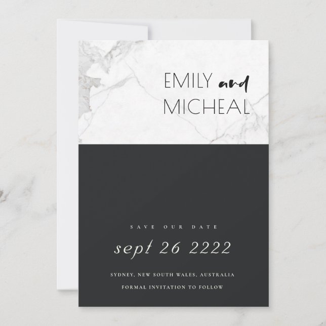 URBAN BLACK AND WHITE MARBLE SAVE THE DATE CARD (Front)