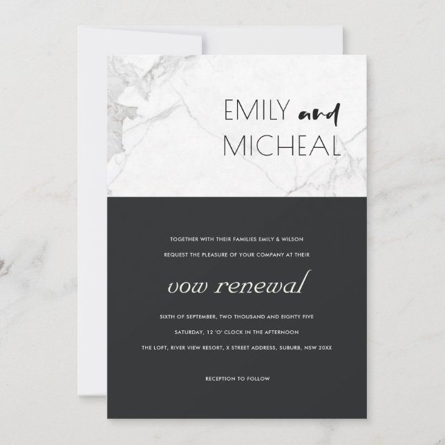 URBAN BLACK AND WHITE MARBLE VOW RENEWAL INVITE (Front)