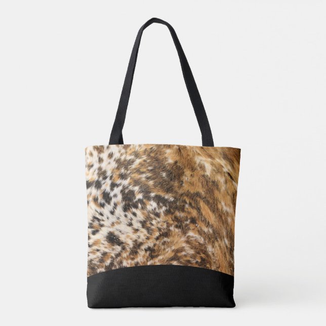 Urban Black Brown Faux Fur Rodeo Print Pattern Tote Bag (Back)