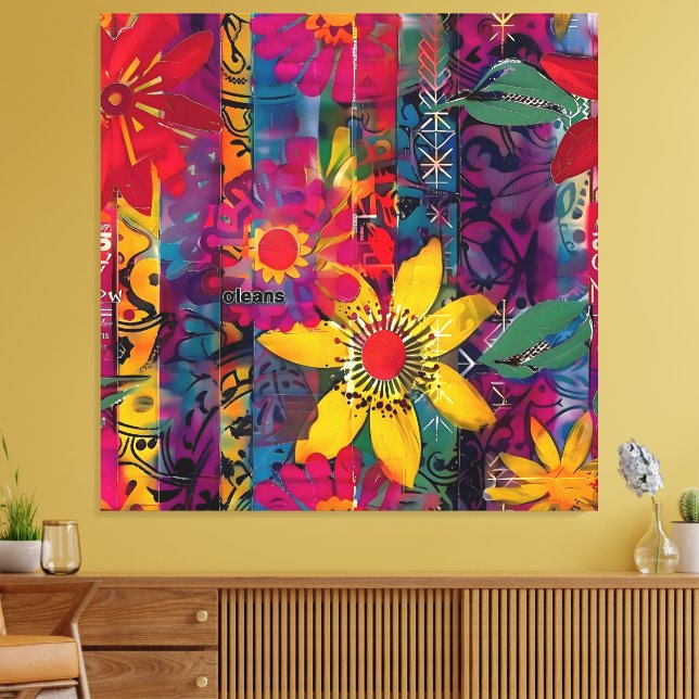 Urban Bloom – Vivid Graffiti Flower Explosion Canvas Print (Insitu(LivingRoom))