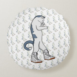 Urban Boxer Cat in Sneaker Walk Fighter Round Pillow