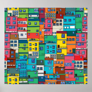 Urban Brazilian favela: colourful background. Poster