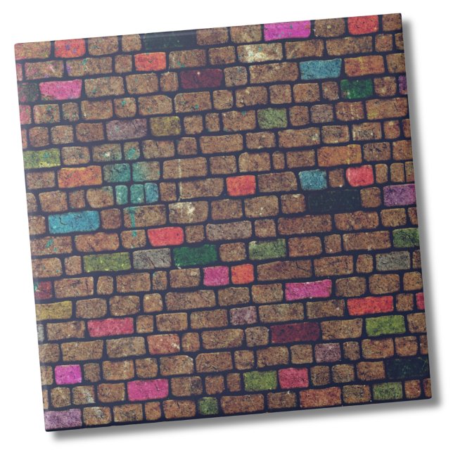 Urban Brick Pattern Tile (Colorful Distressed Rustic Painted Bricks Pattern Ceramic Tile)