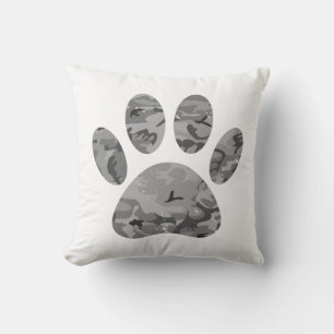 Urban Camo Puppy Paw Print Throw Pillow