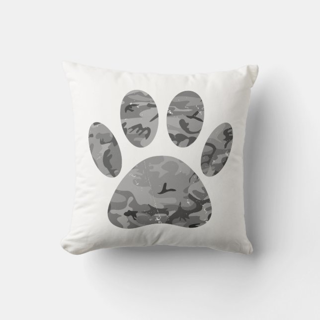 Urban Camo Puppy Paw Print Throw Pillow (Front)