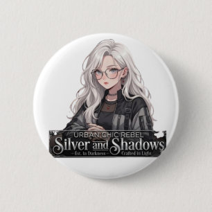 Urban Chic Rebel Silver and Shadows Anime Girl But 2 Inch Round Button