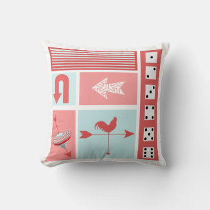 Urban Chicken Farm Mid-Century Aqua Red Retro Throw Pillow