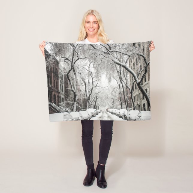Urban Christmas Snow in Brooklyn NY Fleece Blanket (In Situ)