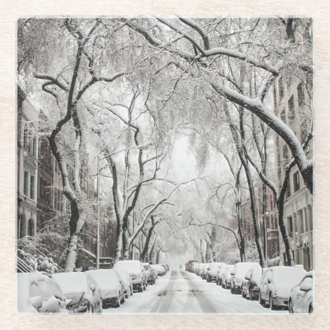 Urban Christmas Snow in Brooklyn NY Glass Coaster (Front)