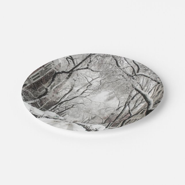 Urban Christmas Snow in Brooklyn NY Paper Plate (Angled)