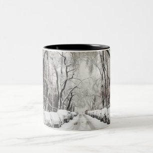 Urban Christmas Snow in Brooklyn NY Two-Tone Coffee Mug
