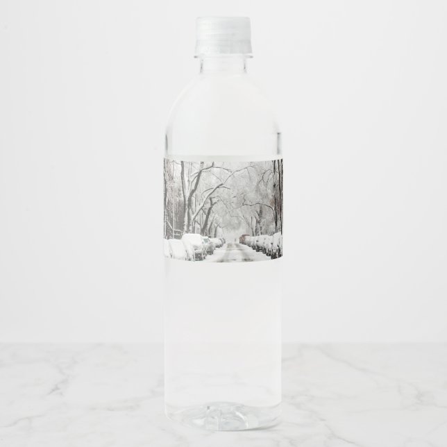 Urban Christmas Snow in Brooklyn NY Water Bottle Label (Front)