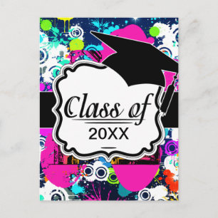 urban city graffiti paint splatter graduation announcement postcard