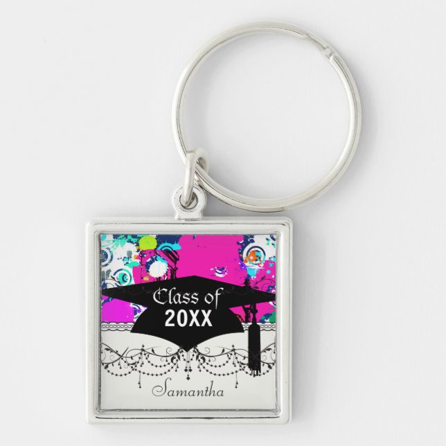 urban city graffiti paint splatter graduation keychain (Front)