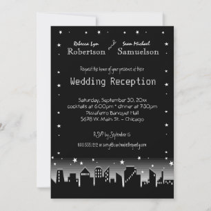 Urban Cityscape And Stars Reception Only Invite