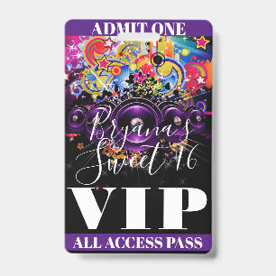 Urban Club Hip Hop Dance Sweet 16 VIP Pass Badge