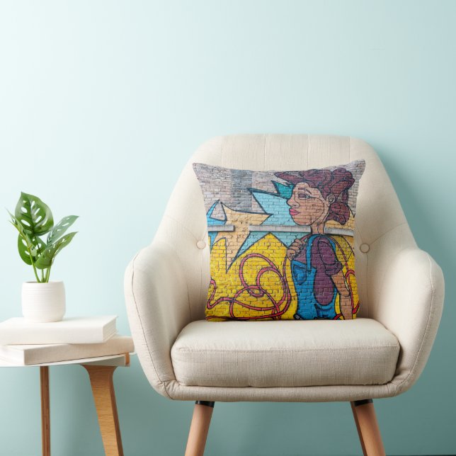 Urban Colourful Graffiti Throw Pillow (Chair)
