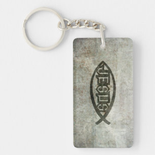 Urban Concrete Jesus Fish Keychain