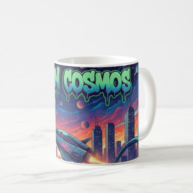 Urban Cosmos Graffiti Spaceship Futuristic Neon Coffee Mug (Front Right)