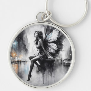 Urban dark fairy fantasy futuristic gothic city  keychain