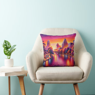 "Urban Dawn: San Antonio Riverwalk" Throw Pillow