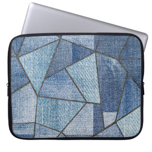 Urban Denim: Distressed Patchwork Design Laptop Sleeve