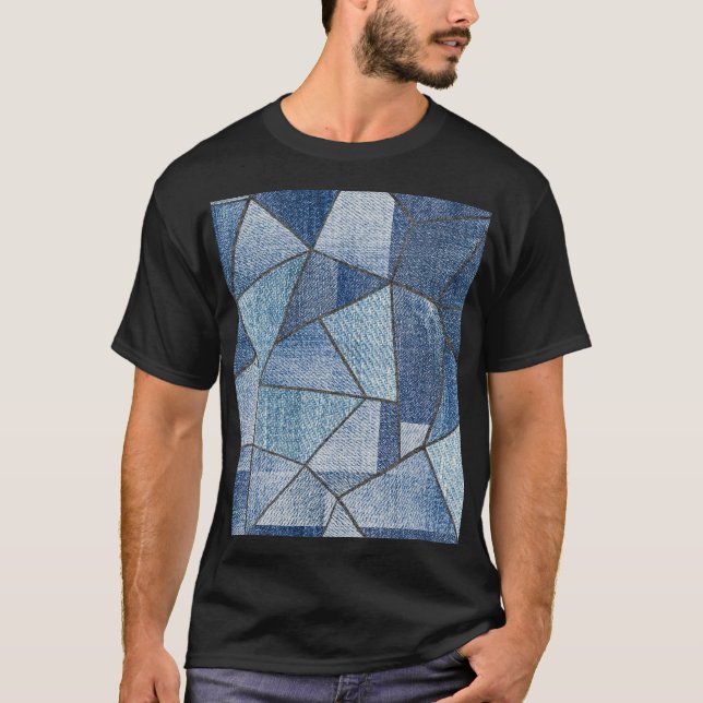 Urban Denim: Distressed Patchwork Design T-Shirt (Front)